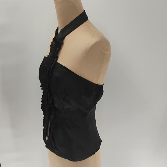 Forever 21 Women Tops Black y2k satin halter top ruffle tuxedo - Picture 4 of 12